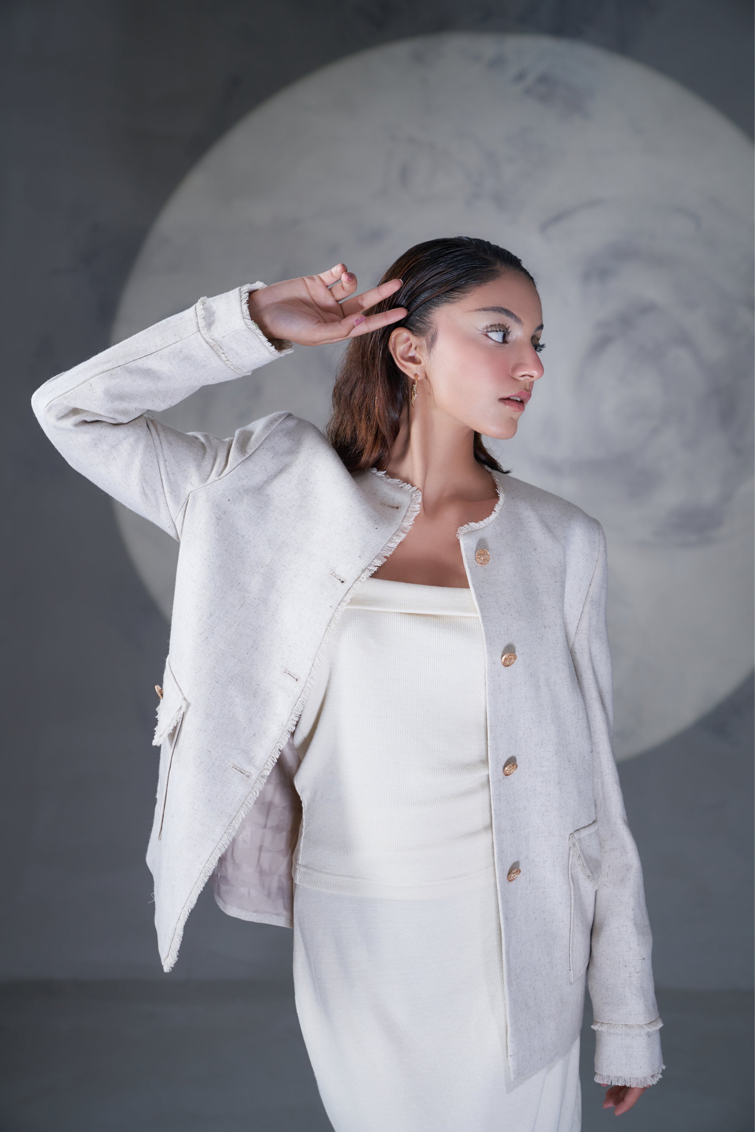 White woolen blazer