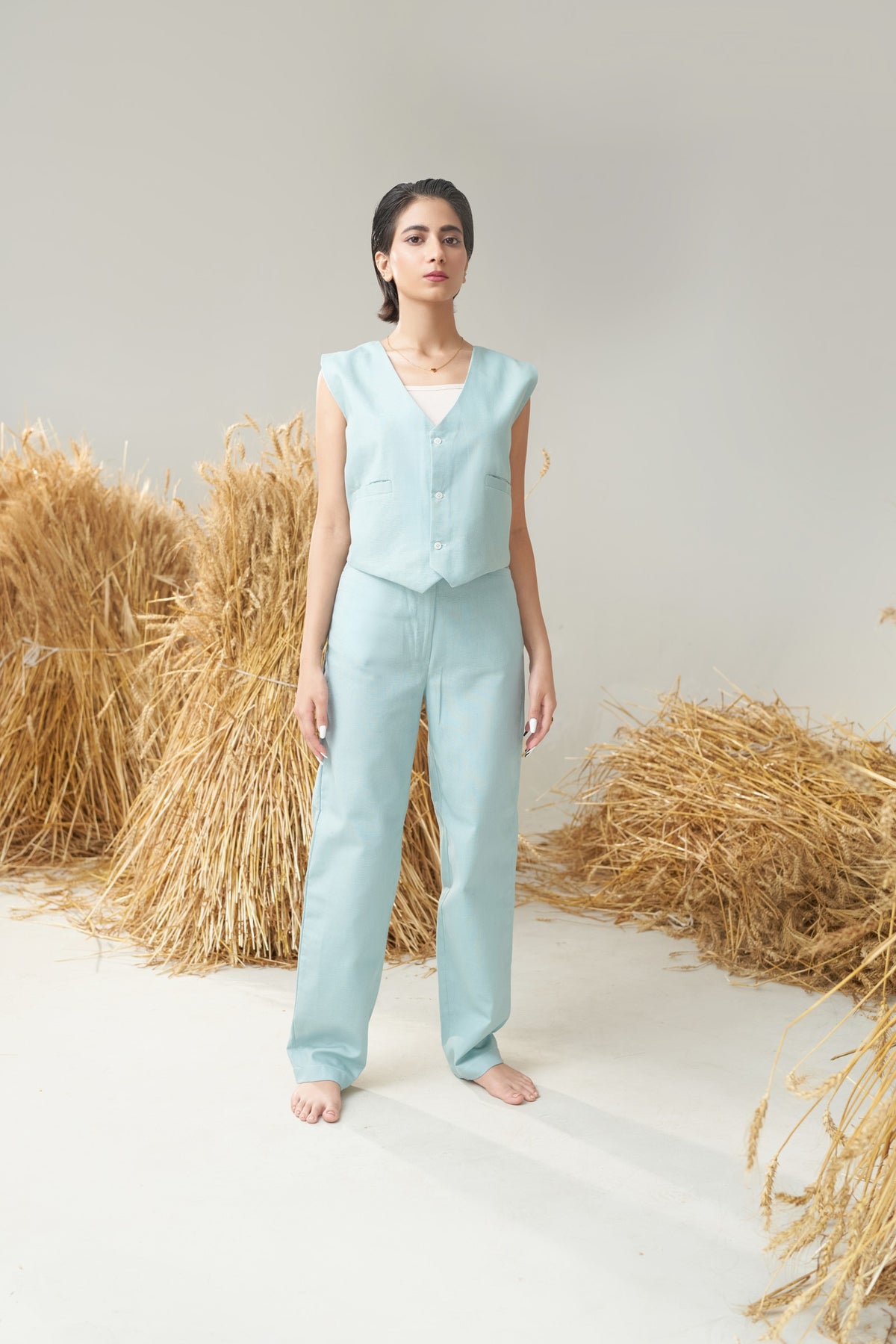 2 Piece Waistcoat Set (Mint Green & Khaki)
