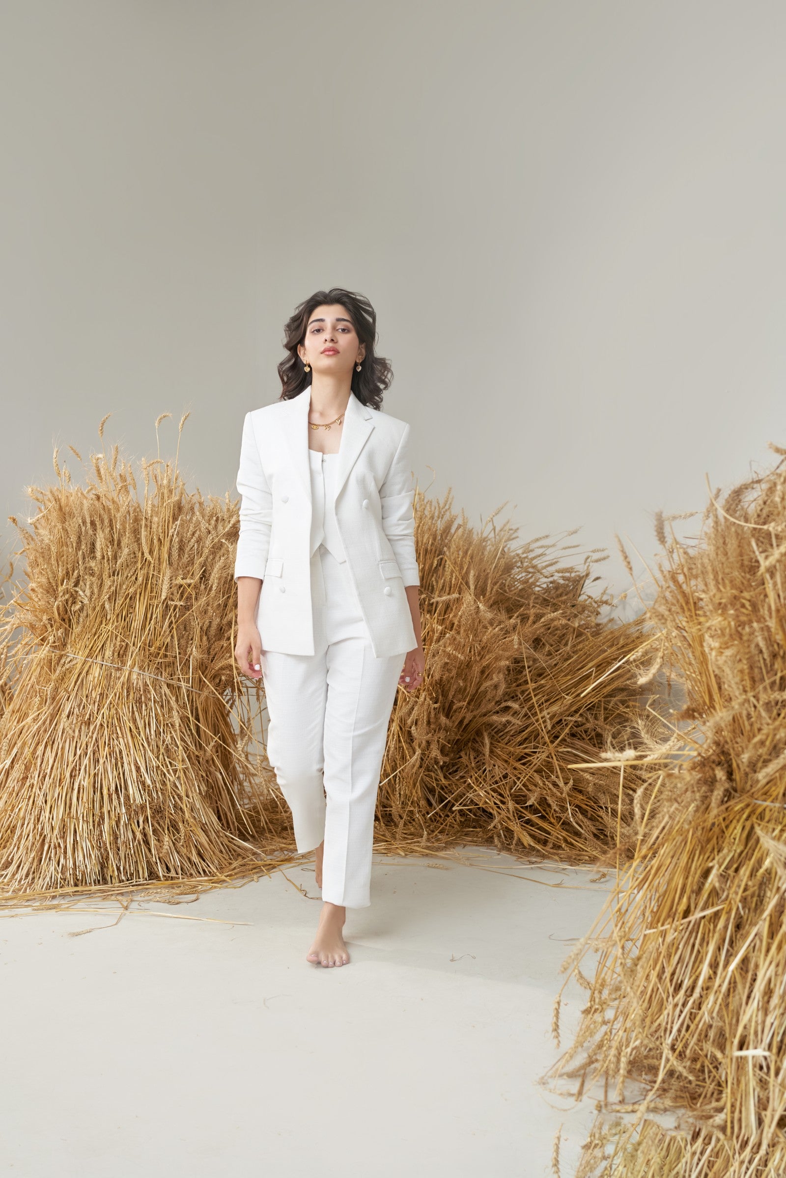 White Power Suit Set with Black Bow main image 0