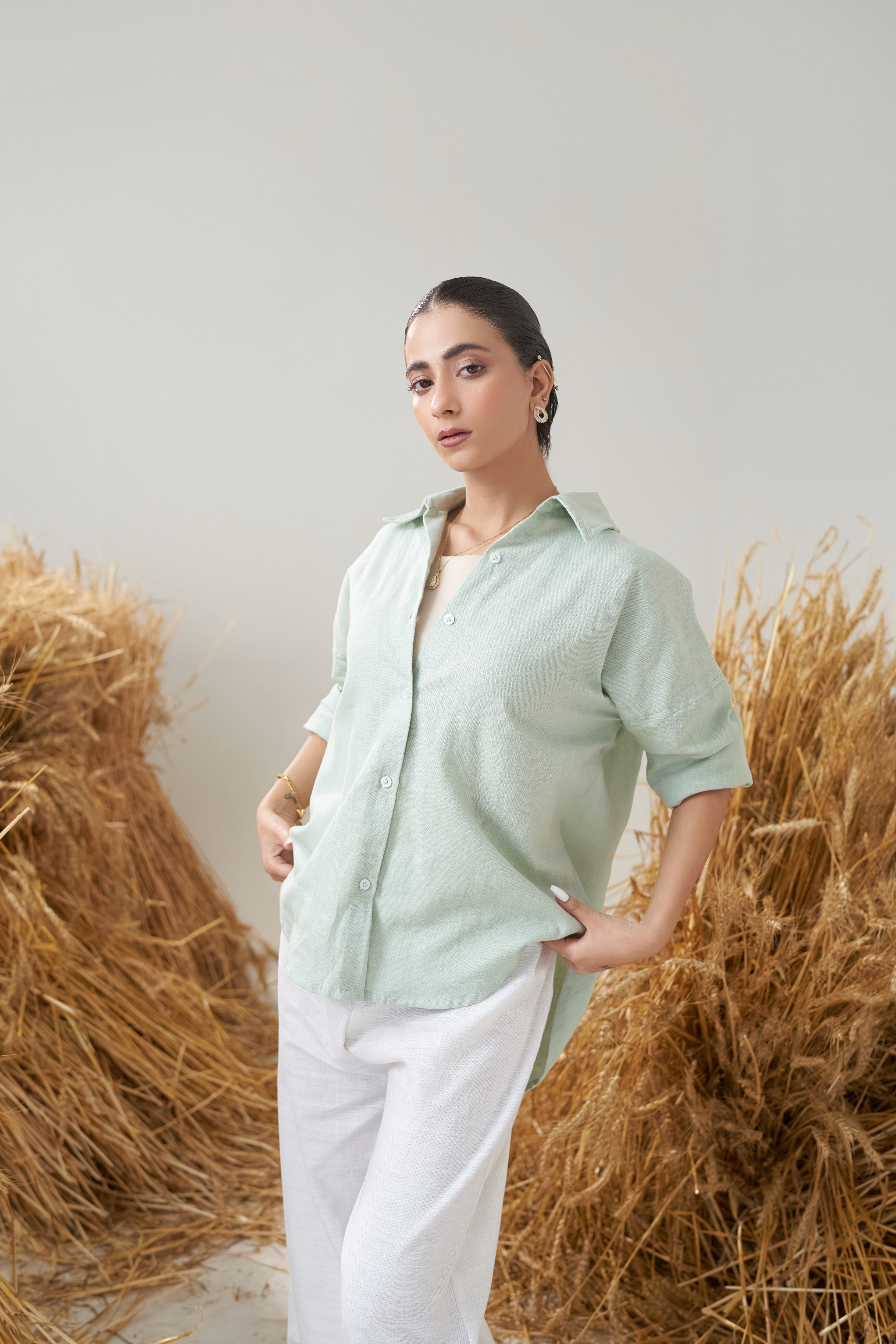 Collared Shirt (White & Mint)