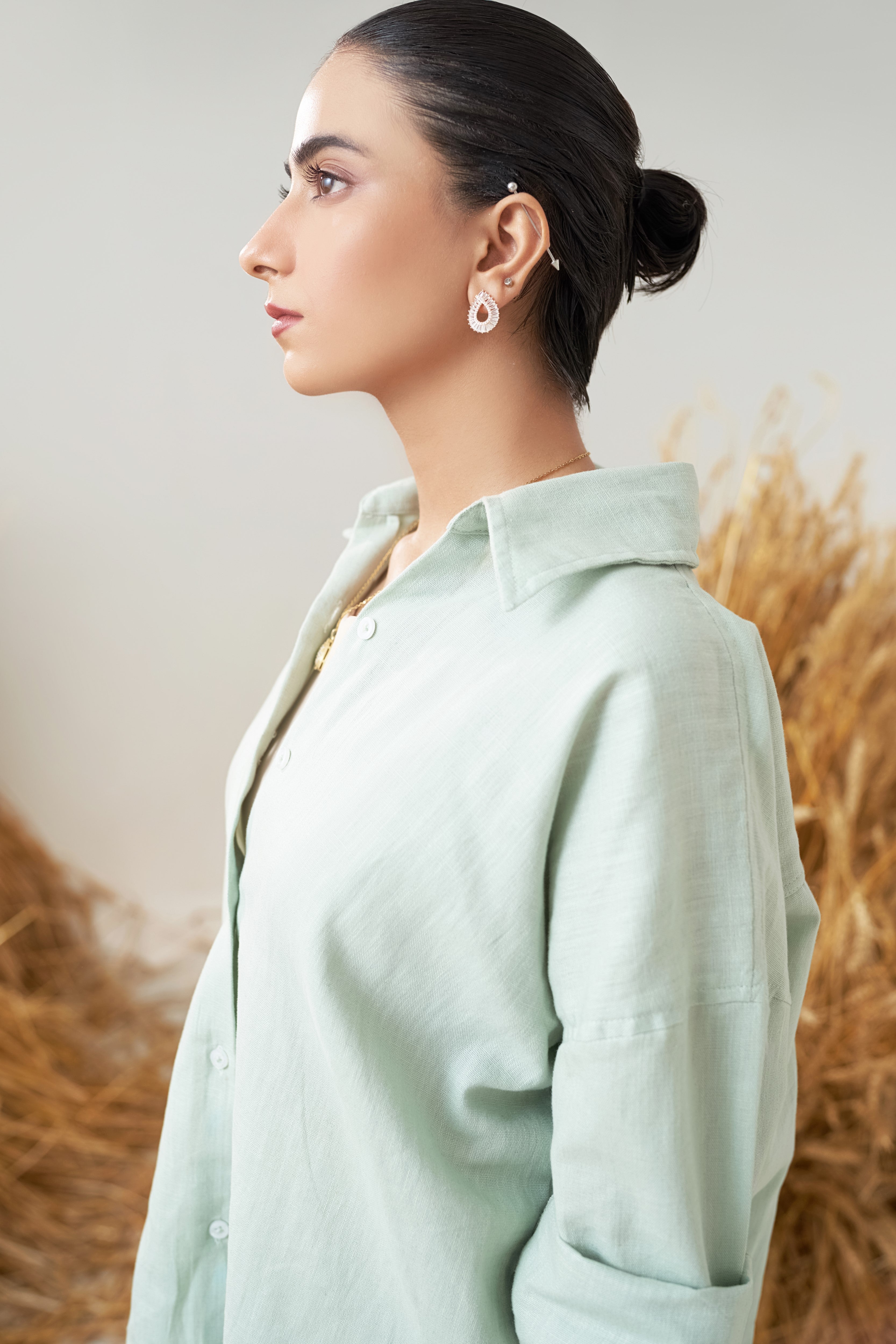 Collared Shirt (White & Mint)