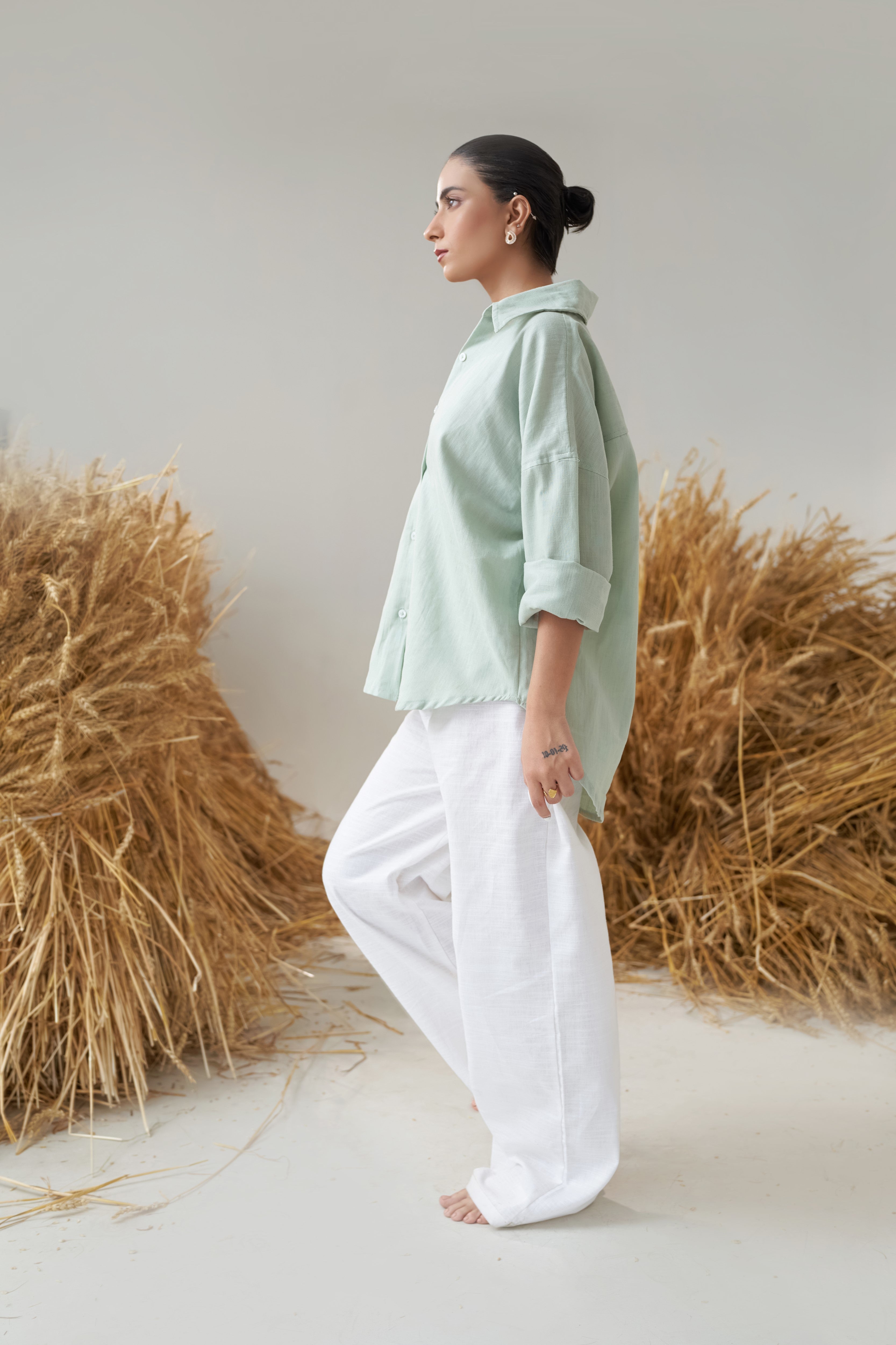 Collared Shirt (White & Mint)