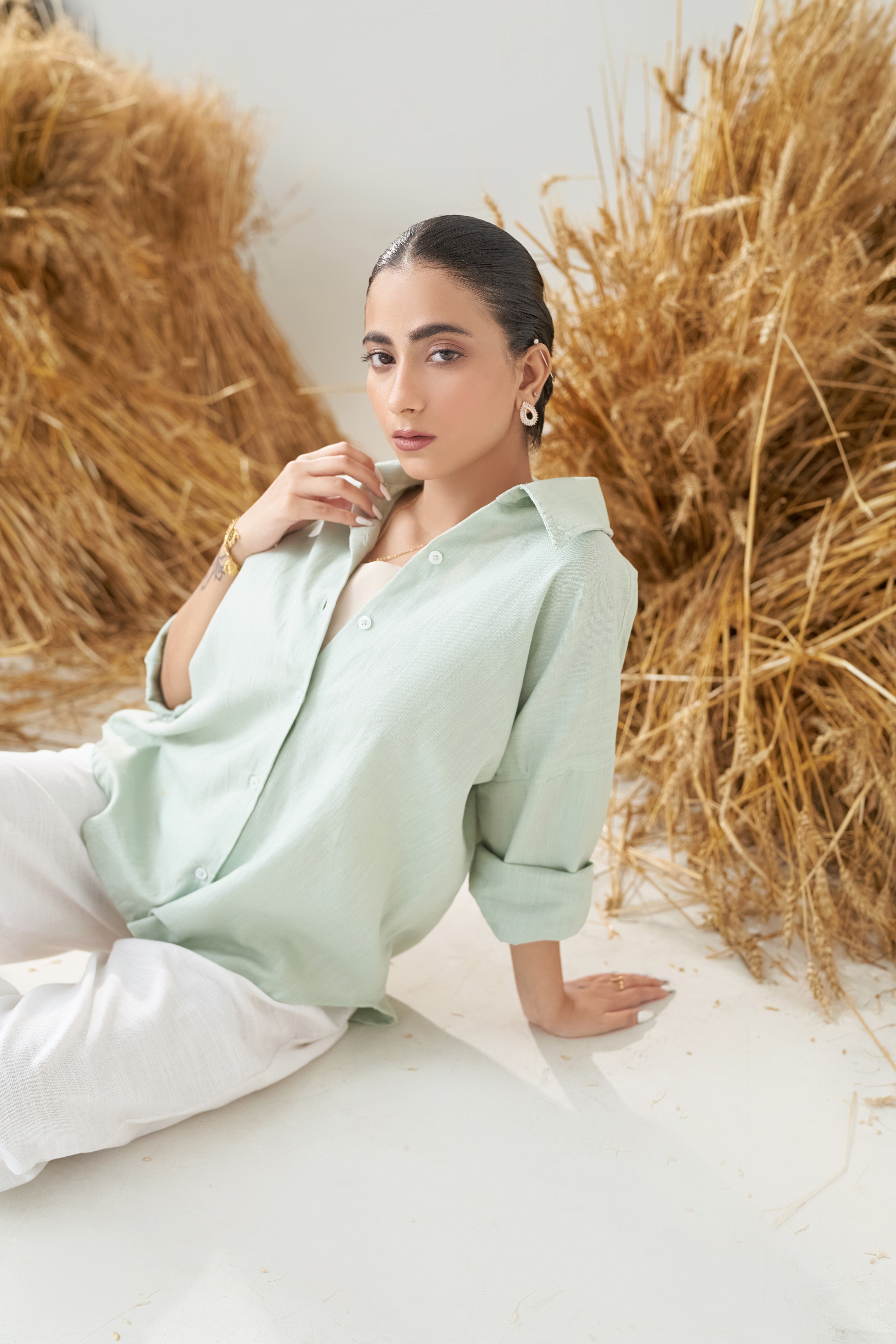 Collared Shirt (White & Mint)